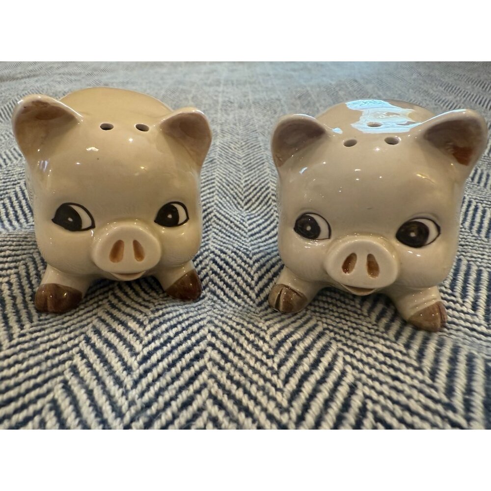 Vintage Handpainted Ceramic Pig Salt & Pepper Shakers MOC Japan Cute Collectible